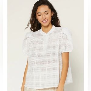 Anthropologie Current Air • White  Puff Sleeve Blouse Size Small